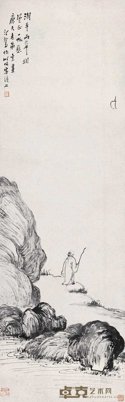 胡振 山水人物图 立轴 107×34cm